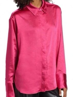 Good American size XS Hot Pink Satin Button-Up Blouse